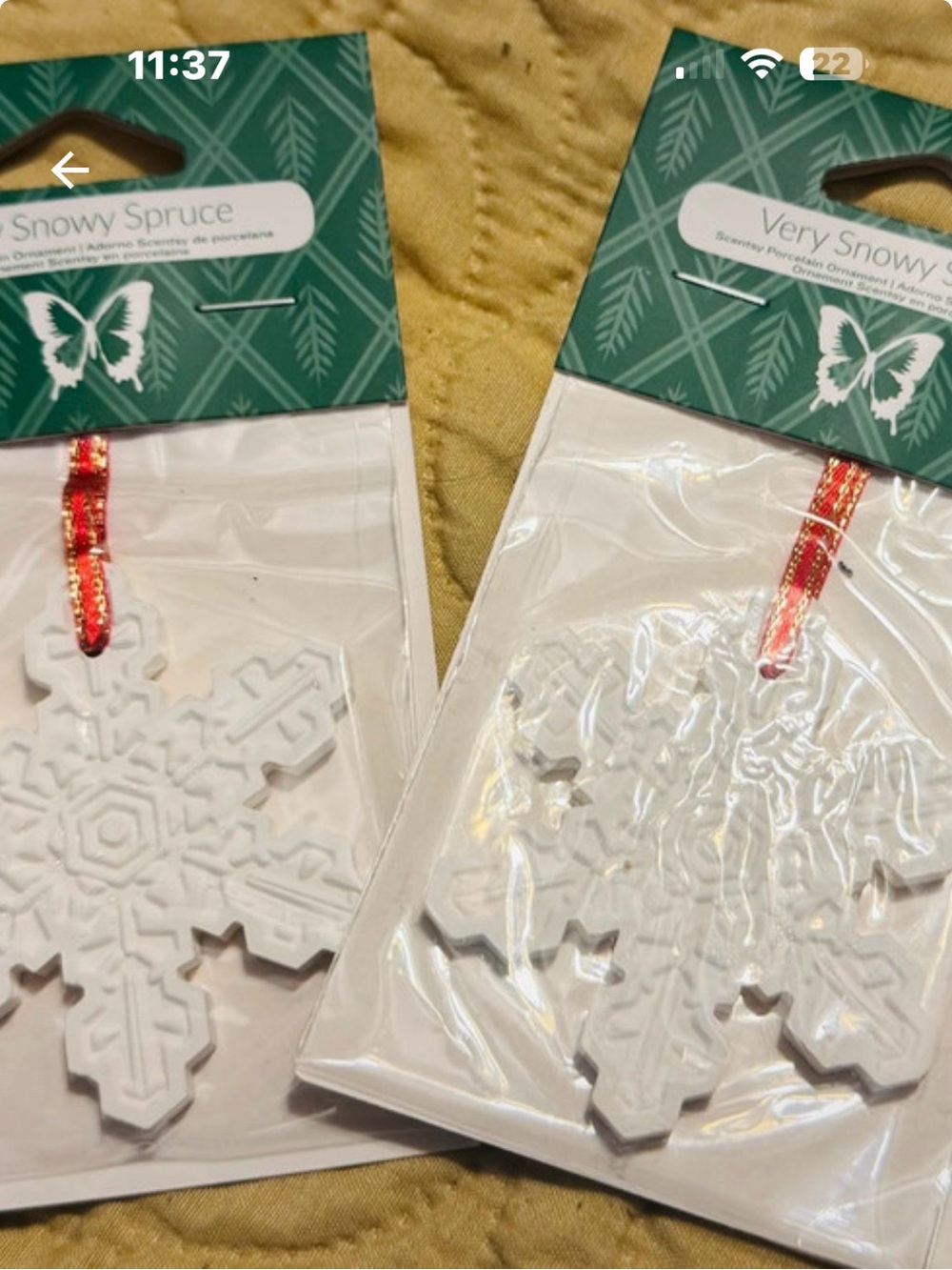 Scentsy White Snowflake Holiday Ornament with Red Ribbon